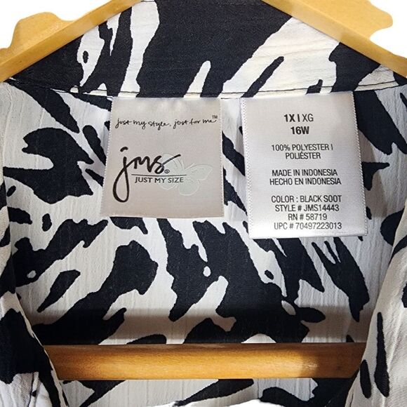 JMS Just My Size Black & White Animal Print Button Down Blouse Top 1x - Picture 8 of 8